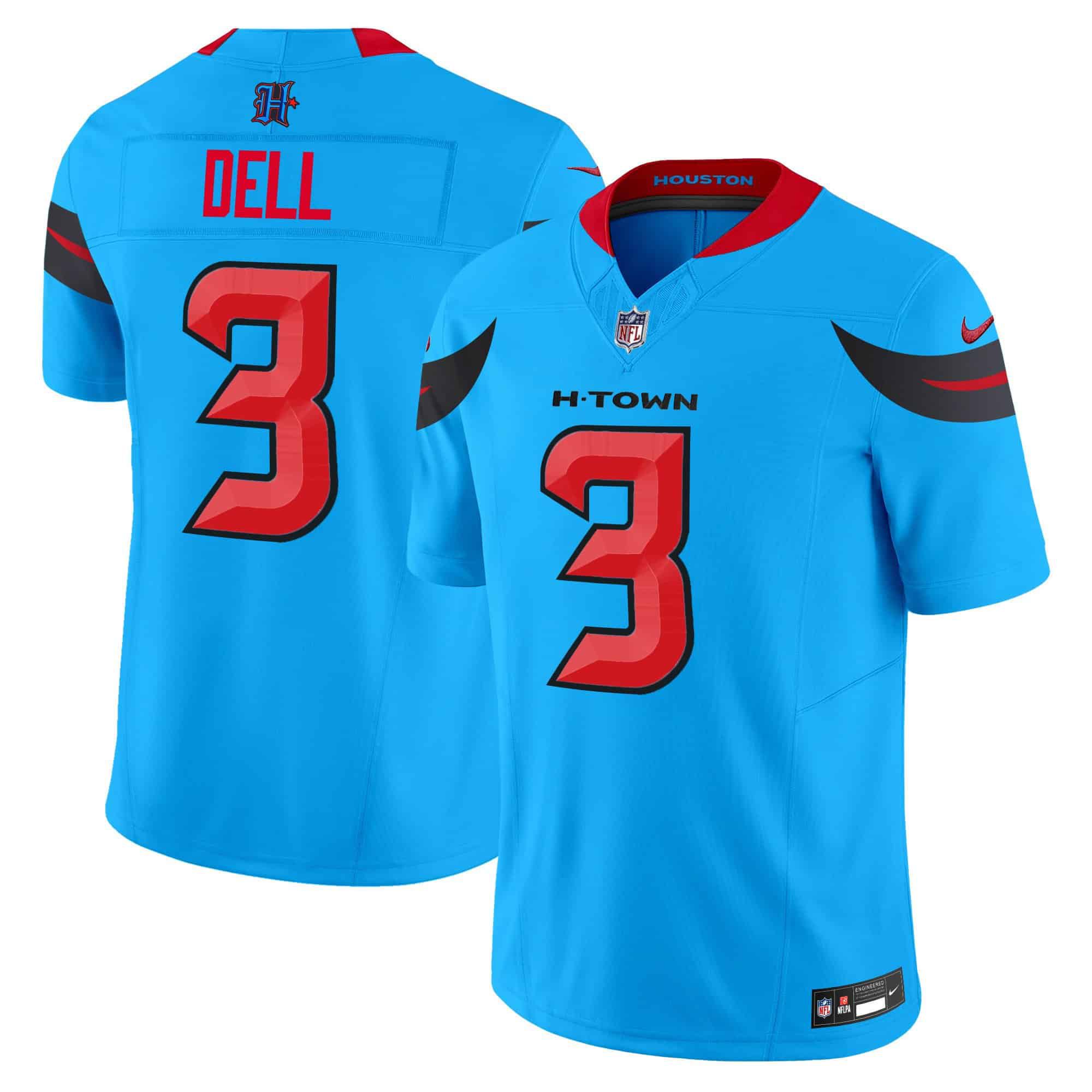 Men Houston Texans #3 Dell Light Blue 2024 Nike Vapor Limited NFL Jersey